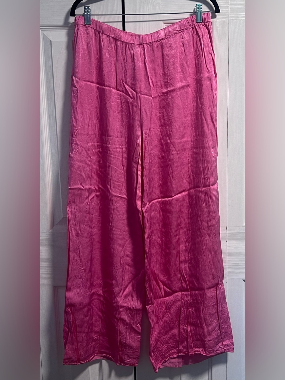 PJ Harlow Mo-Crop Satin Blend Palazzo Pants in Pink